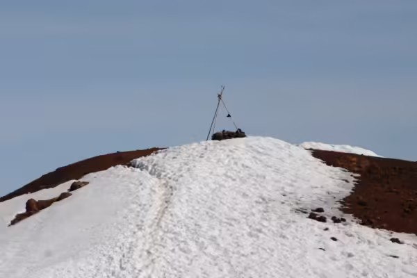Modern stone ahu atop one of the cinder cones.
